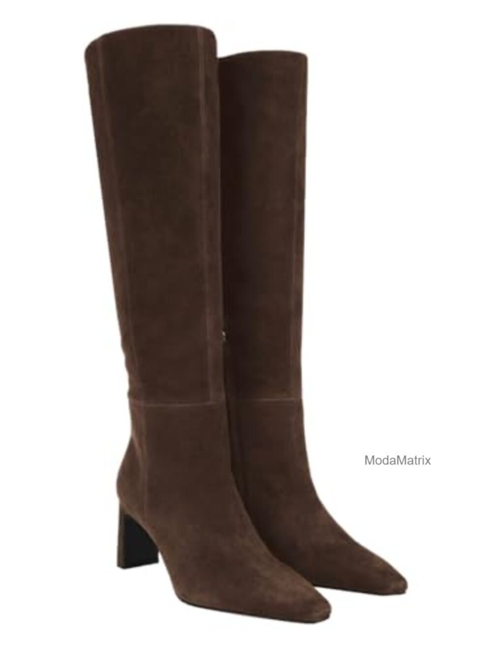 Faux Suede Knee High Boots Closed Toe Chunky Heel Side Zip Fall Dress Boots